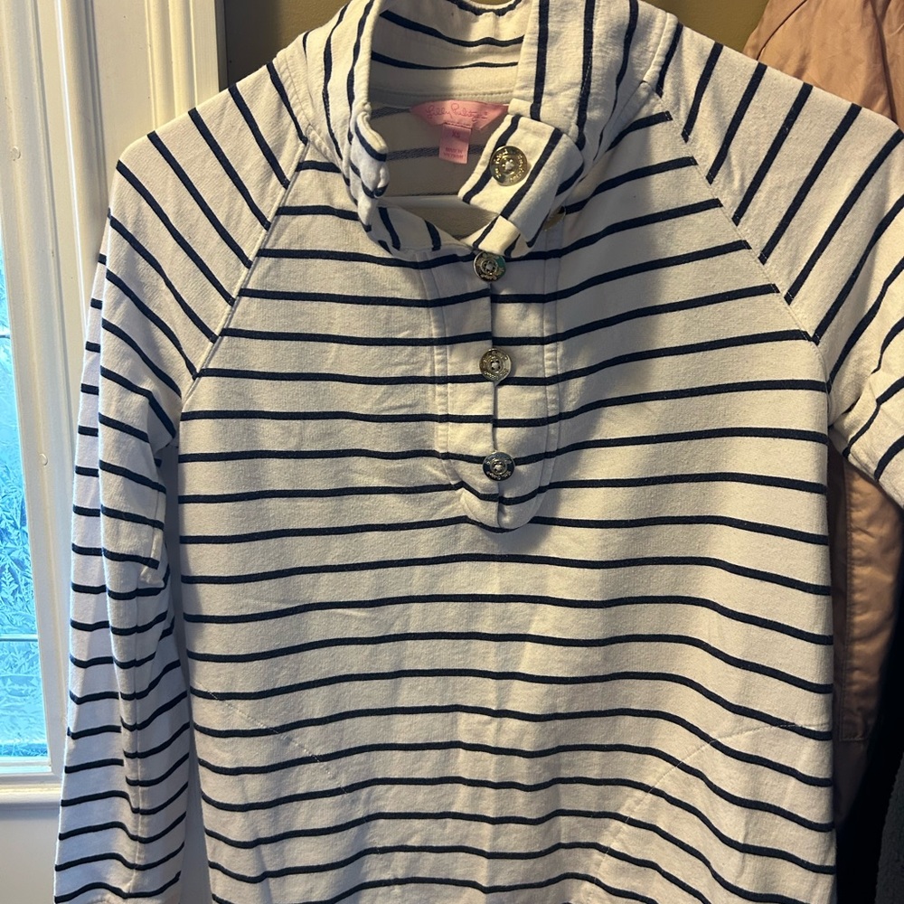 Lilly Pulitzer White and Navy Striped Long Sleeve Top